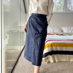 Vintage 100% nappa leather  Blue Skirt 28”